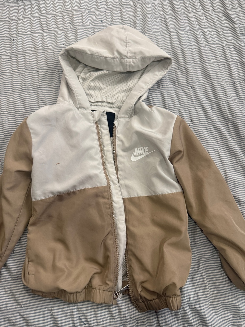 Nike Kids Hooded Colorblock Rain Jacket - White & Tan